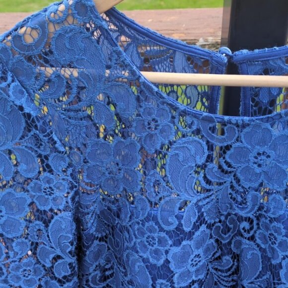 Jax Dress Sz 8 Blue Floral Lace Overlay Satin Lined Romantic Classic Sexy Femin - Picture 4 of 7
